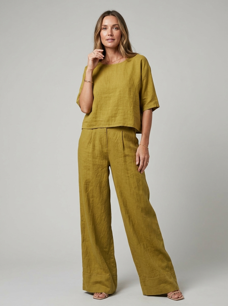 Calira | Linen Set with Loose Top and Wide Pants