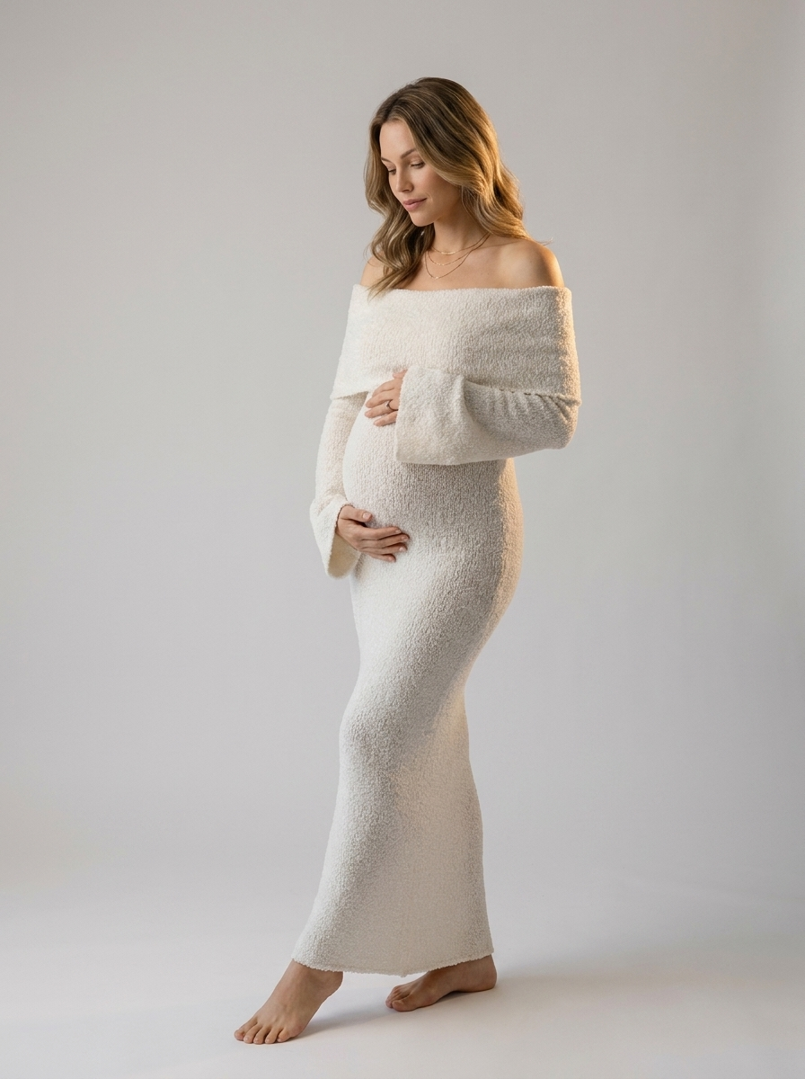 Off-shoulder maternity dress with long sleeves – Sølvera
