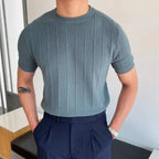 Carlos™ | Herre Strikket T-shirt med Ribstruktur og Korte Ærmer | Luksuriøs Smart Casual Old Money Stil
