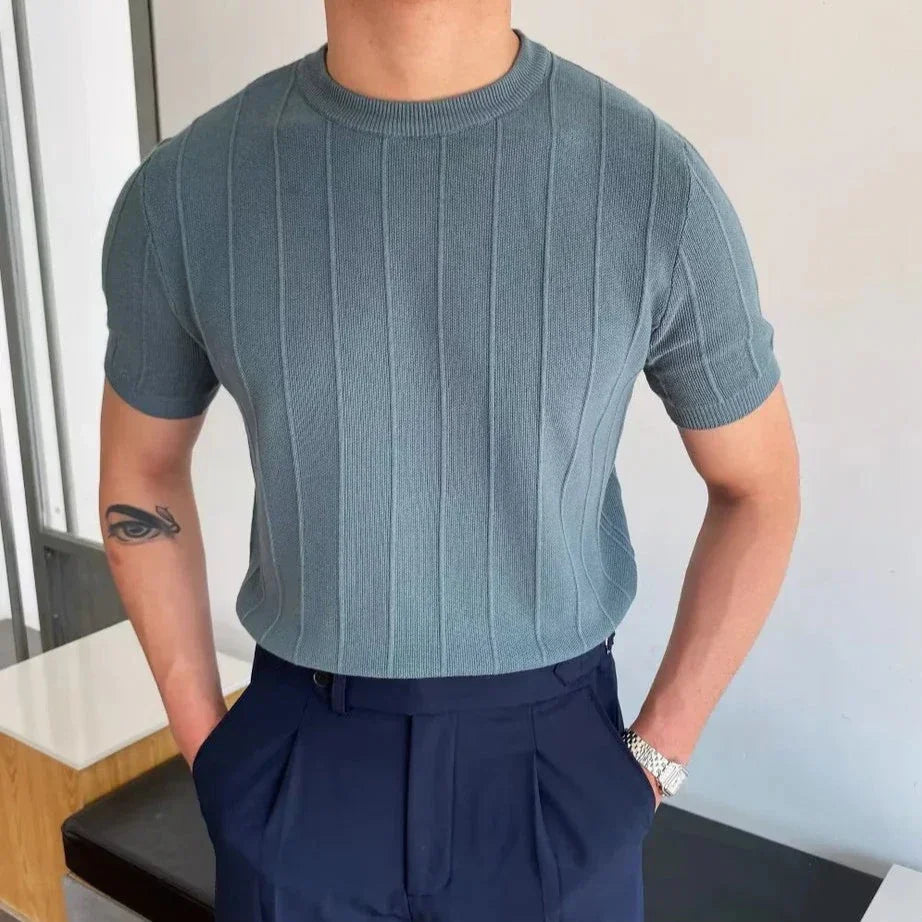 Carlos™ | Camiseta de Punto para Hombre con Textura de Canalé y Mangas Cortas | Estilo Casual Elegante Old Money de Lujo