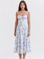 Flora™ | Vestido midi vintage para mujer con estampado floral | Corsé y falda fluida para un look romántico