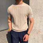 Carlos™ | Herre Strikket T-shirt med Ribstruktur og Korte Ærmer | Luksuriøs Smart Casual Old Money Stil