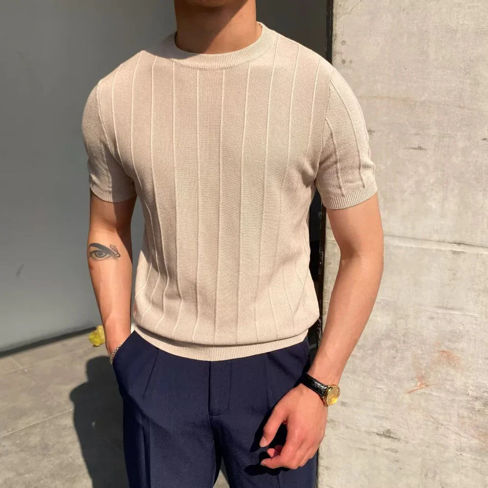 Carlos™ | Camiseta de Punto para Hombre con Textura de Canalé y Mangas Cortas | Estilo Casual Elegante Old Money de Lujo