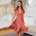 Valerie™ | Elegant Satin Kjole Med Empire-Snit Og Korte Flæseærmer