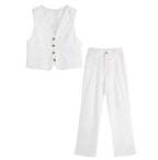 Amarisse™ | Damer To-Delte Vest Sæt | Elegant Co-ord Sommeroutfit med Ærmeløst Gilet og Vide Bukser med Høj Talje