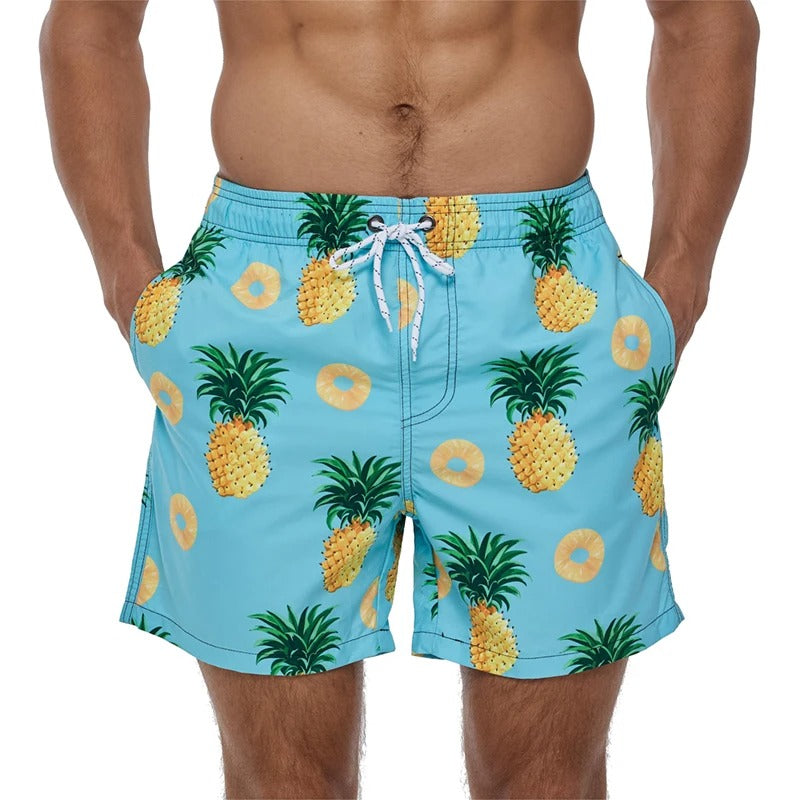 Lazaro | Costume da bagno da uomo con stampa tropicale di ananas | Pantaloncini da bagno ad asciugatura rapida con coulisse e tasche laterali