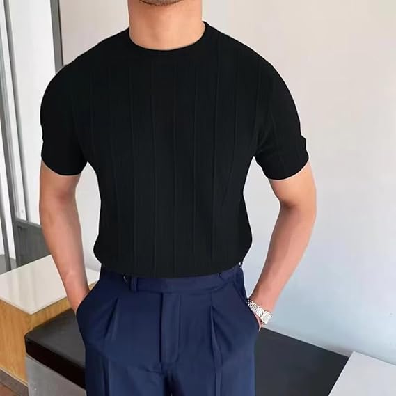 Carlos™ | Camiseta de Punto para Hombre con Textura de Canalé y Mangas Cortas | Estilo Casual Elegante Old Money de Lujo