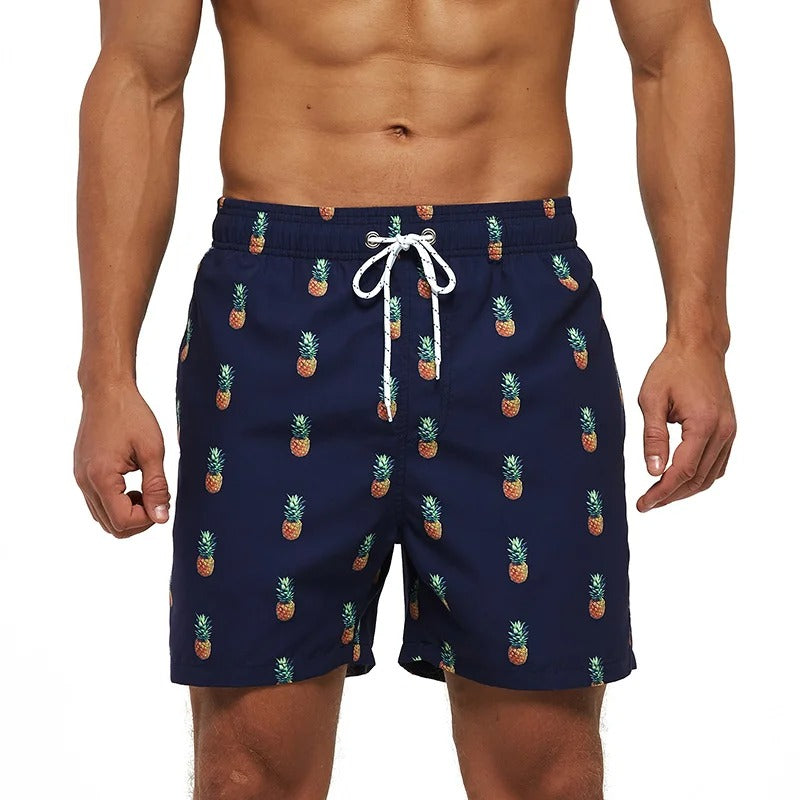 Lazaro | Costume da bagno da uomo con stampa tropicale di ananas | Pantaloncini da bagno ad asciugatura rapida con coulisse e tasche laterali