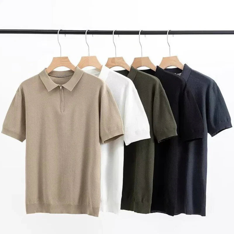 Santino™ | Polo de Punto Fino para Hombre con Media Cremallera | Polo Casual Elegante con Mangas Cortas y Cuello Moderno