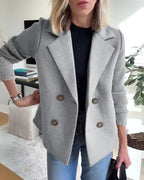 Missy™ | Damer Dobbelt Radet Uldblazerkåbe Med Strikkede Ærmer Og Reverskrave | Kort Overgangsjakke Til Efterår I Casual-Chic Stil