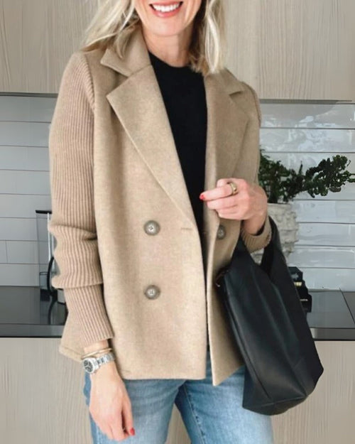 Missy™ | Abrigo blazer de lana de doble botonadura para mujer con mangas de punto y cuello de solapa | Chaqueta corta de transición para otoño en estilo casual-chic