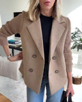 Missy™ | Damer Dobbelt Radet Uldblazerkåbe Med Strikkede Ærmer Og Reverskrave | Kort Overgangsjakke Til Efterår I Casual-Chic Stil