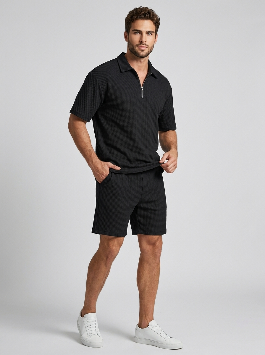 Sven | Waffle Knit Polo and Shorts Set for Men