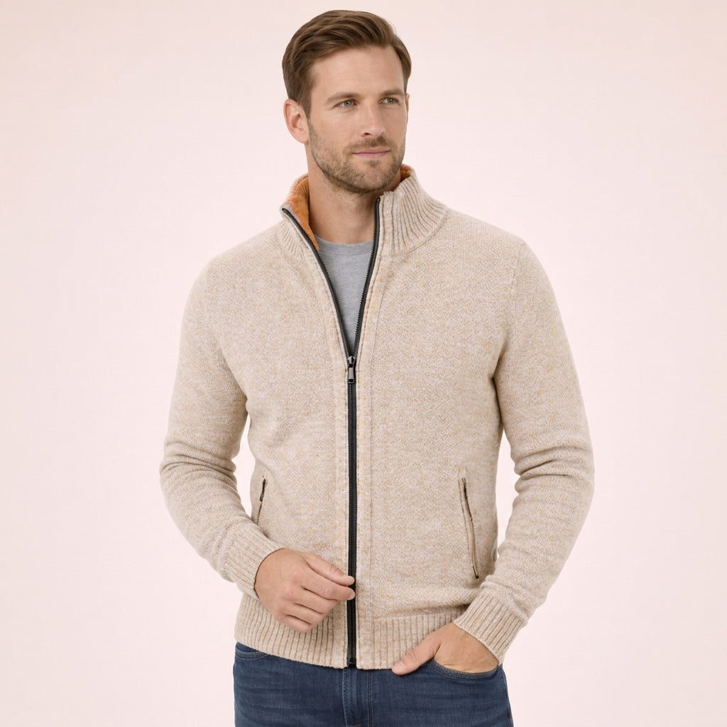 Bastian | Men's merino wool cardigan with zipper and high collar