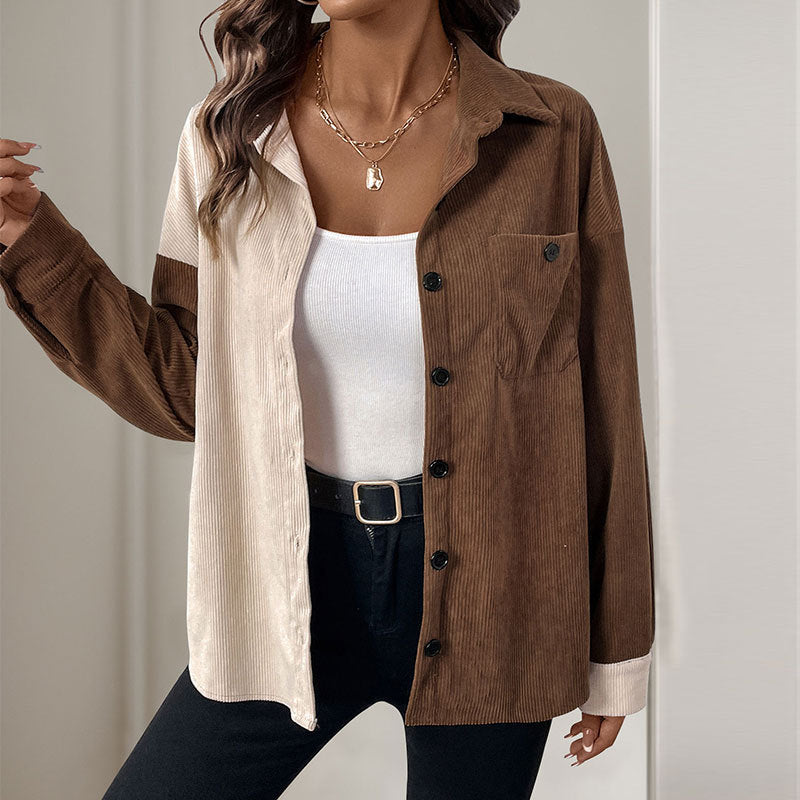 Aveline | Dame oversized fløjlsskjorte med todelt design