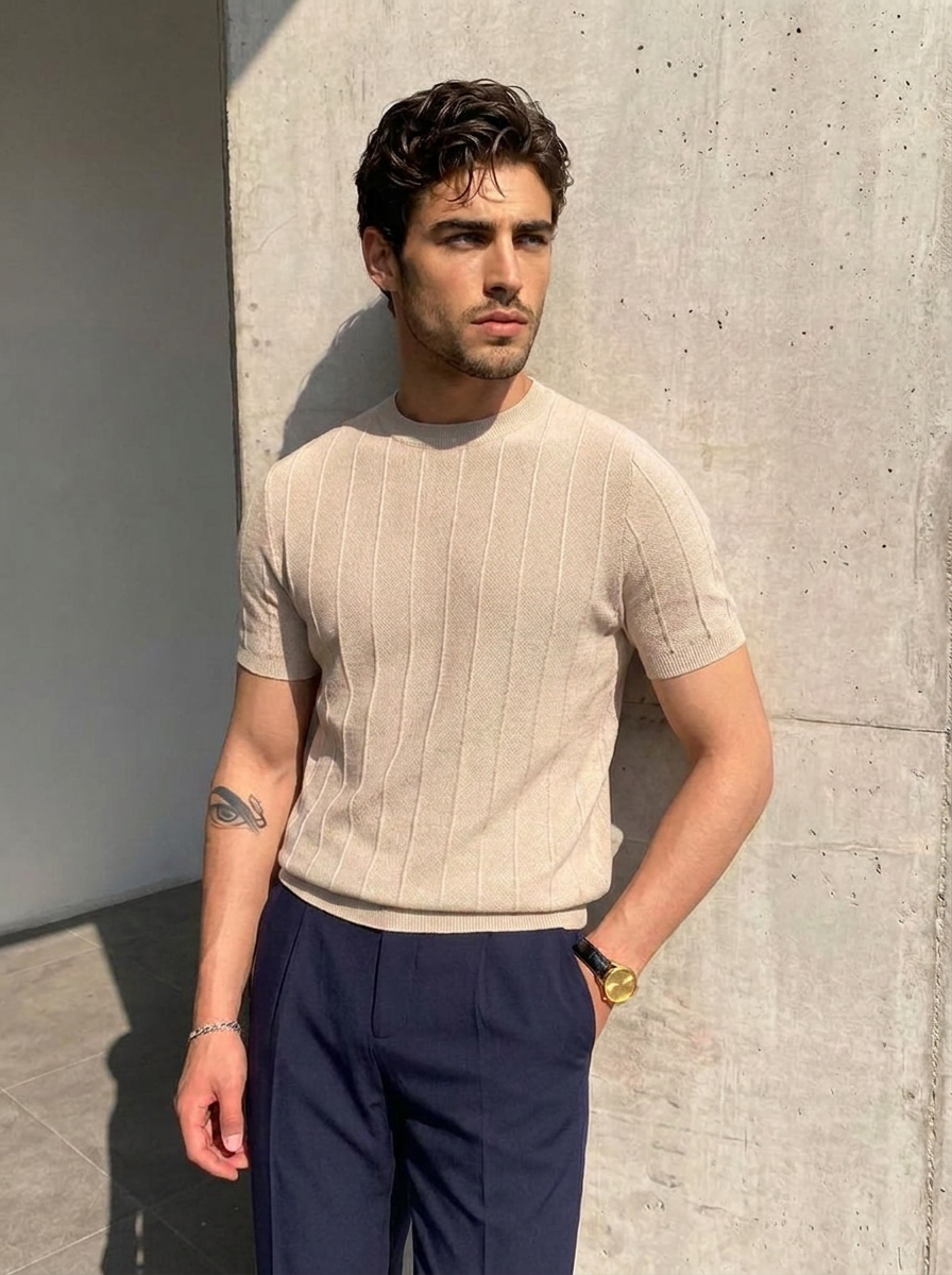 Carlos | Men's Knitted T-shirt with Ribbed Texture