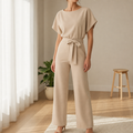 Celina | Dame jumpsuit i pontestrik med bindebælte
