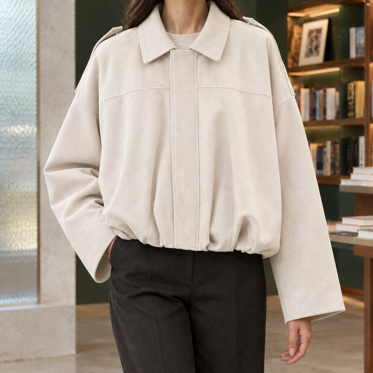 Solene | Dame oversized bomberjakke med ruskindslook