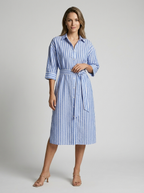 Vivienne | Stribet Midi Skjortekjole til Dame