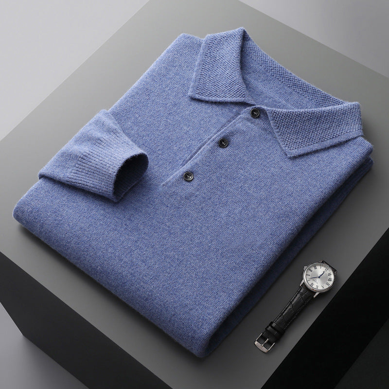August | Men's cashmere long-sleeved polo sweater