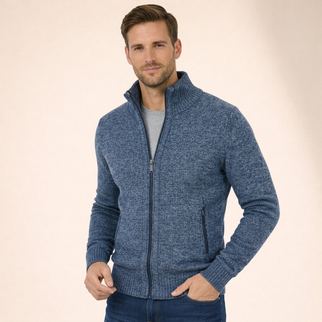 Bastian | Men's merino wool cardigan with zipper and high collar