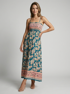 Marbella | Blomstret Maxi Kjole Med Slids Og Smock Overdel