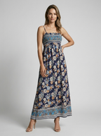 Marbella | Blomstret Maxi Kjole Med Slids Og Smock Overdel