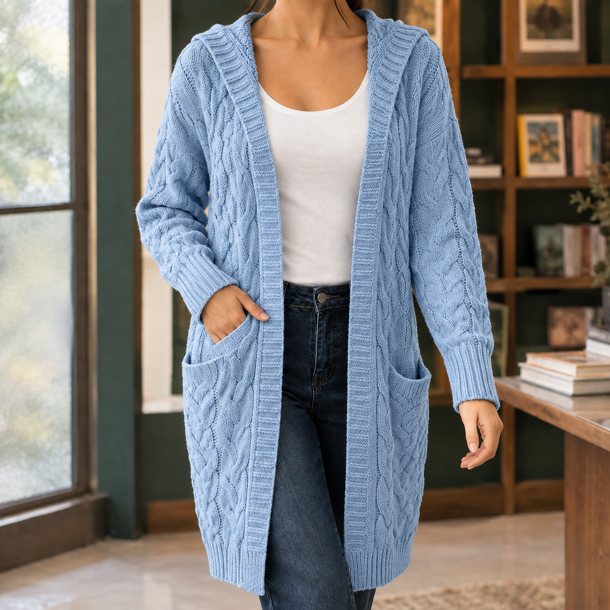 Camille | Dame lang cardigan med snoninger og lommer