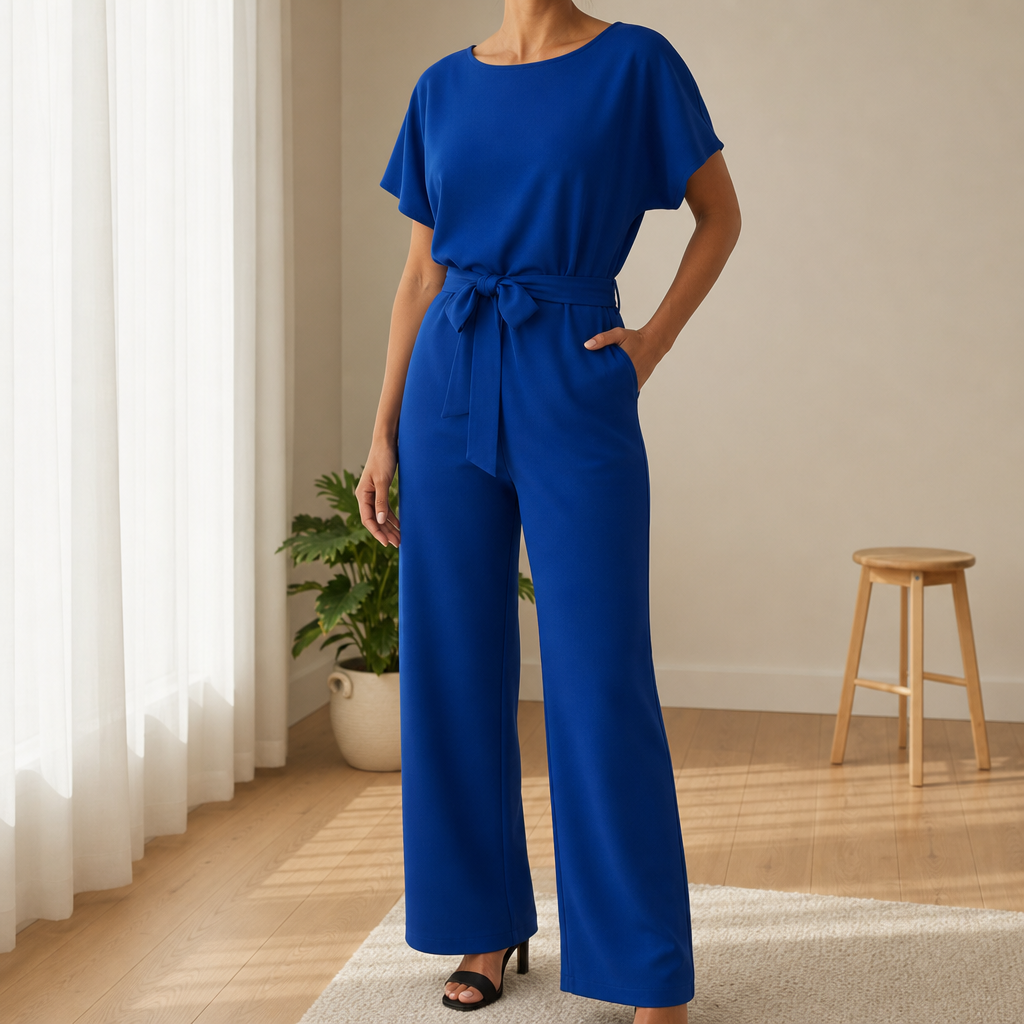 Celina | Dame jumpsuit i pontestrik med bindebælte