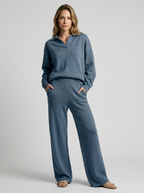 Sofia | Dame Todelt Sæt med Oversize Polo-Trui og Wide-Leg Bukser
