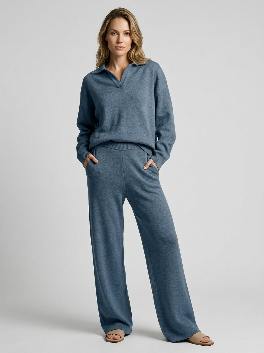 Sofia | Dame Todelt Sæt med Oversize Polo-Trui og Wide-Leg Bukser