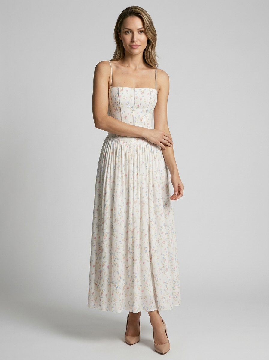 Celeste | Floral Midi Dress with Corset-Inspired Fit