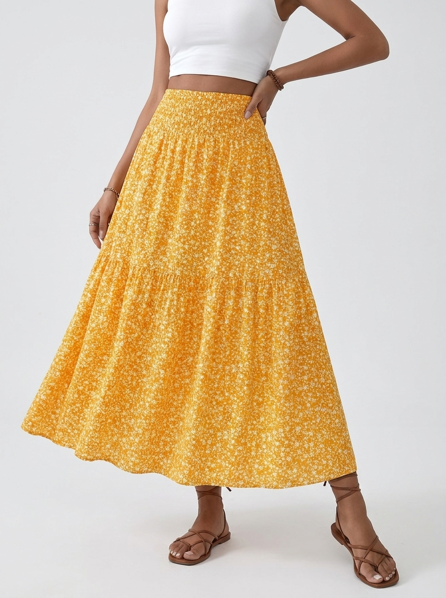 Monta | Blomstret Midi Nederdel Til Dame