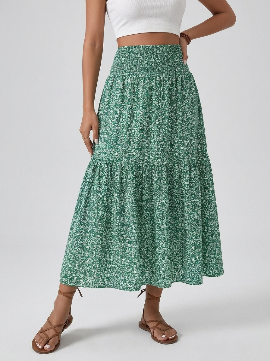 Monta | Blomstret Midi Nederdel Til Dame