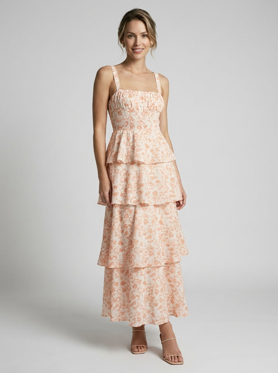 Rosalie | Blomstret Lagdelt Maxi Kjole Til Dame