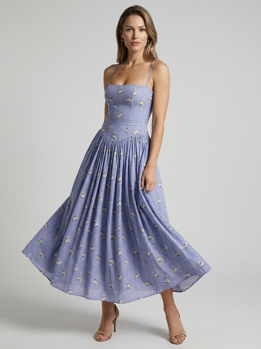 Celeste | Floral Midi Dress with Corset-Inspired Fit