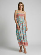 Marbella | Blomstret Maxi Kjole Med Slids Og Smock Overdel