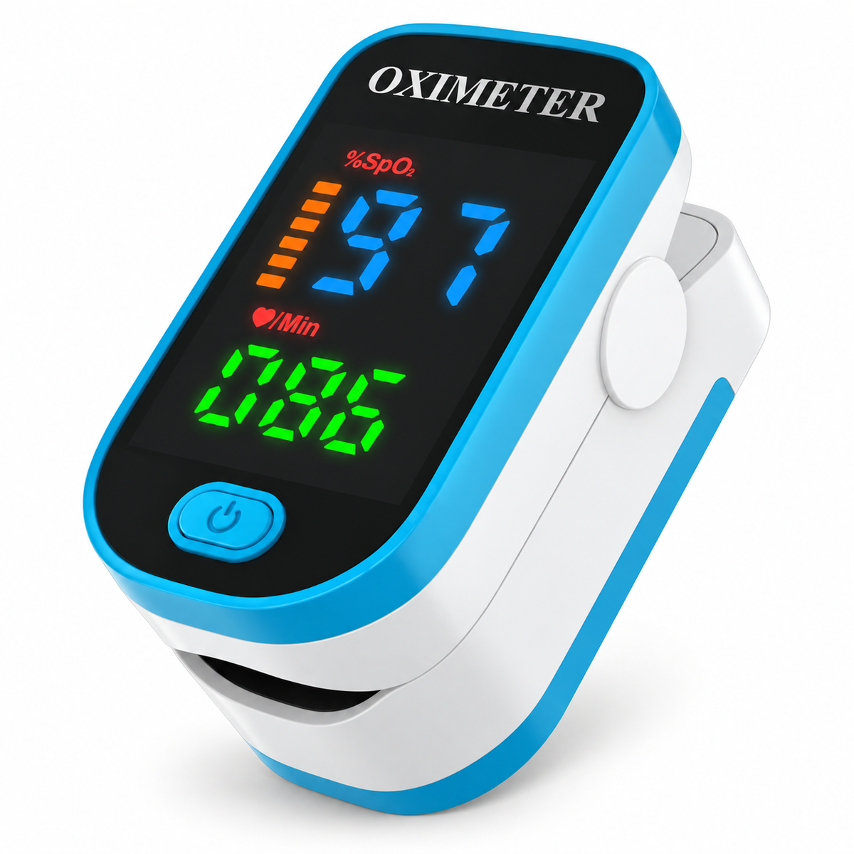 Pulsoximeter med digitalt LED-display placeret på en finger