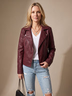 Nora | Dame Bikerjakke Med Læderlook