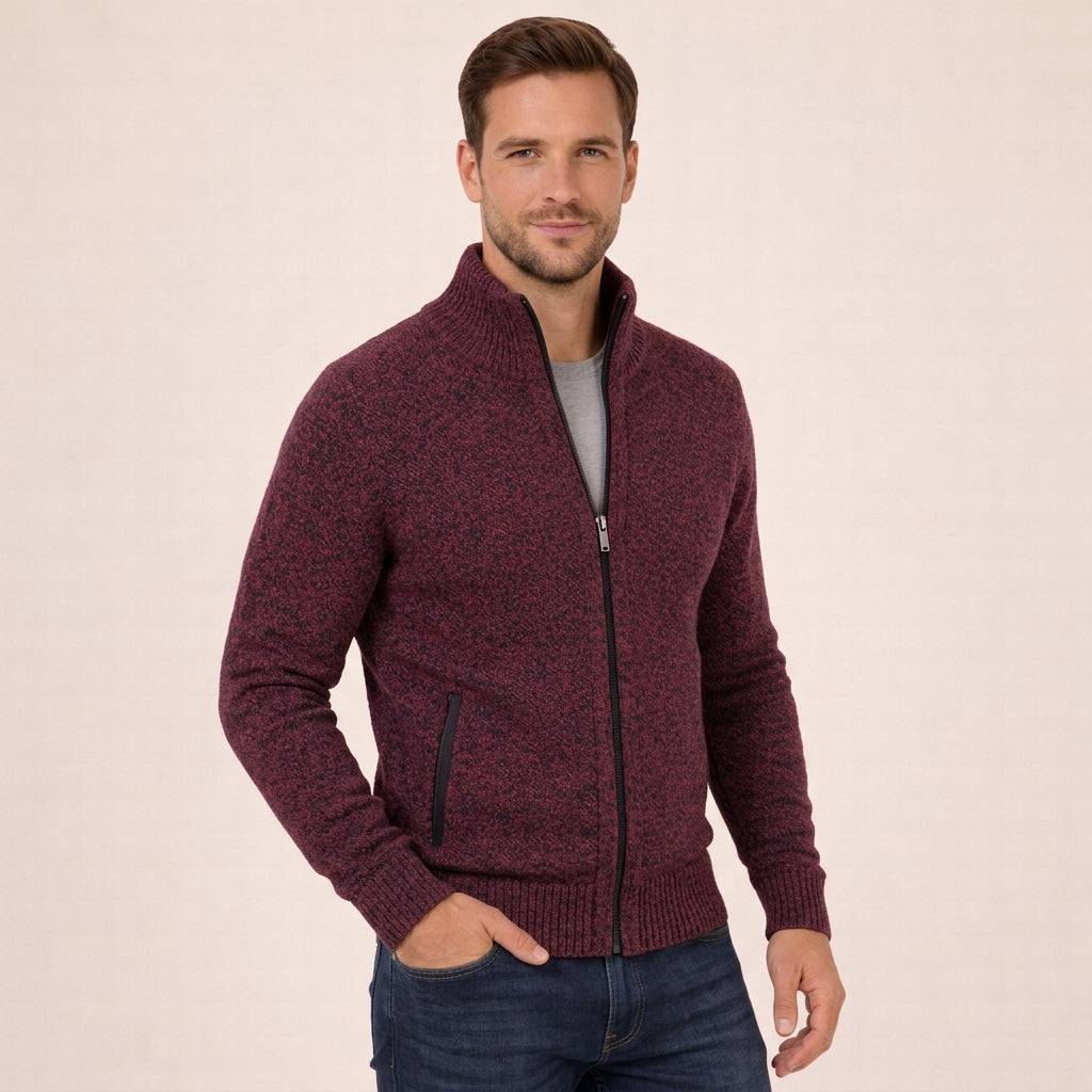 Bastian | Men's merino wool cardigan with zipper and high collar