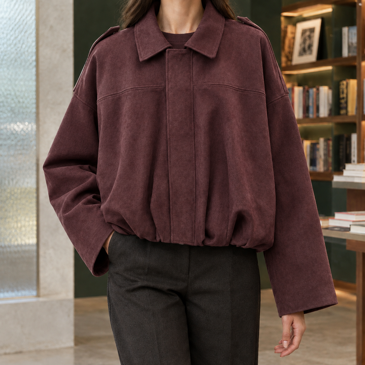 Solene | Dame oversized bomberjakke med ruskindslook