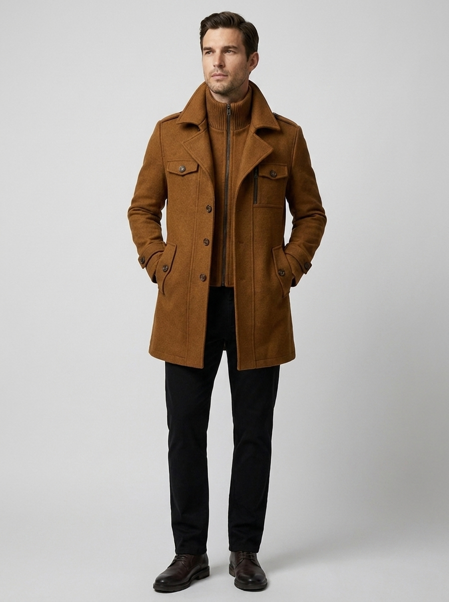 Marcus | Men's Wool Coat with Double Collar and Slim Fit