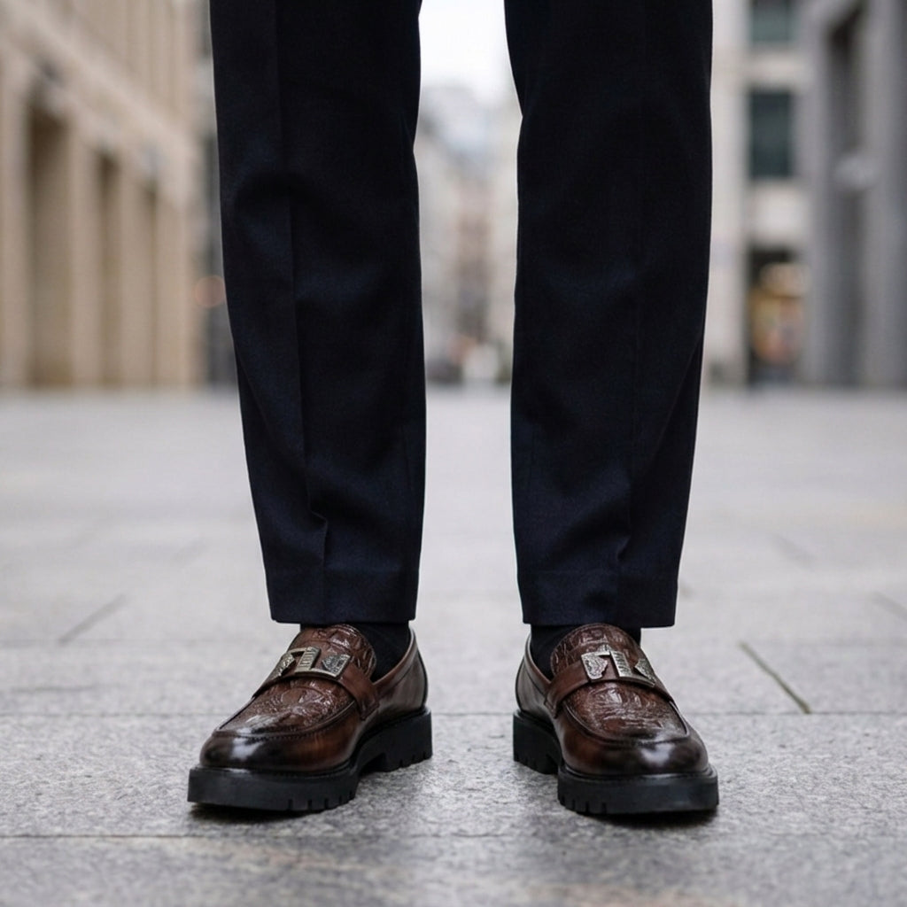 Leon | Men's faux leather loafers with chunky tread soles