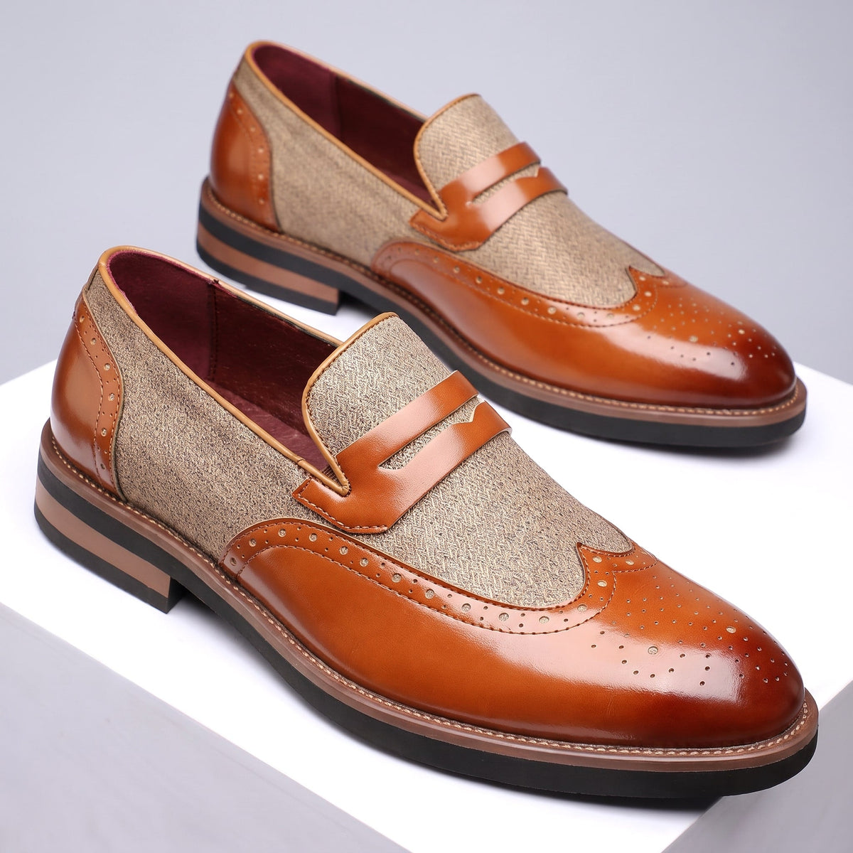 Oscar | Herre penny loafers i kunstlæder med sildebensmønster