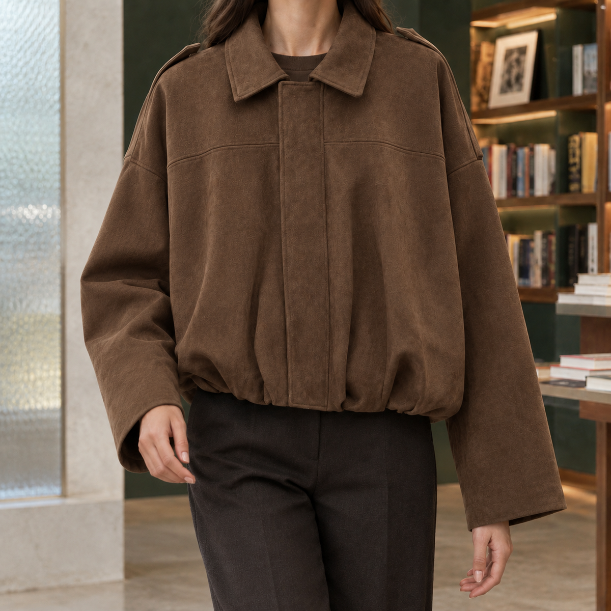 Solene | Dame oversized bomberjakke med ruskindslook