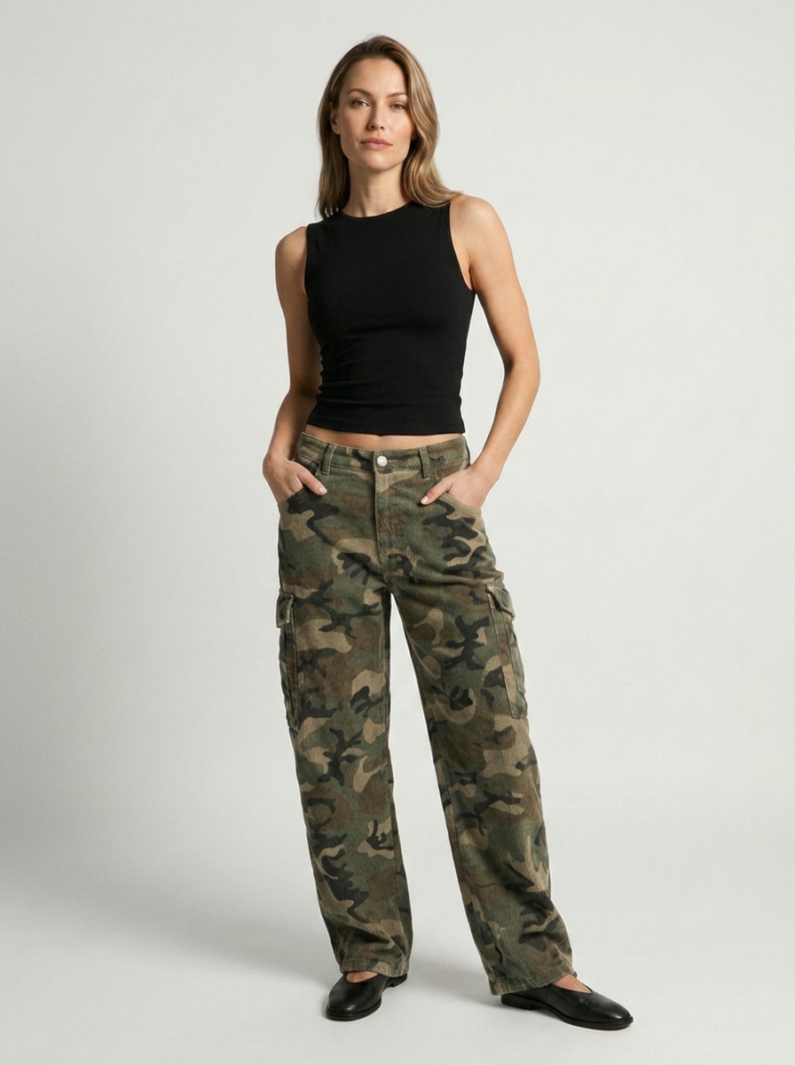 Elvani | Oversized Camouflage Cargo Bukser