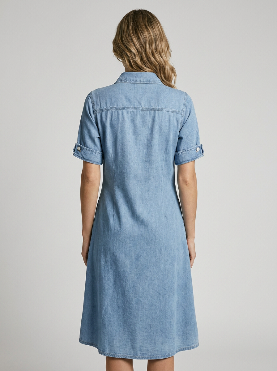 Lunara | Abito denim a linea A con chiusura a bottoni