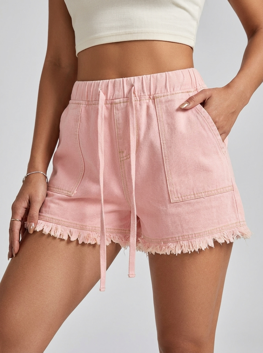 Elowen | Denim Shorts Med Høj Talje Og Frynsekant