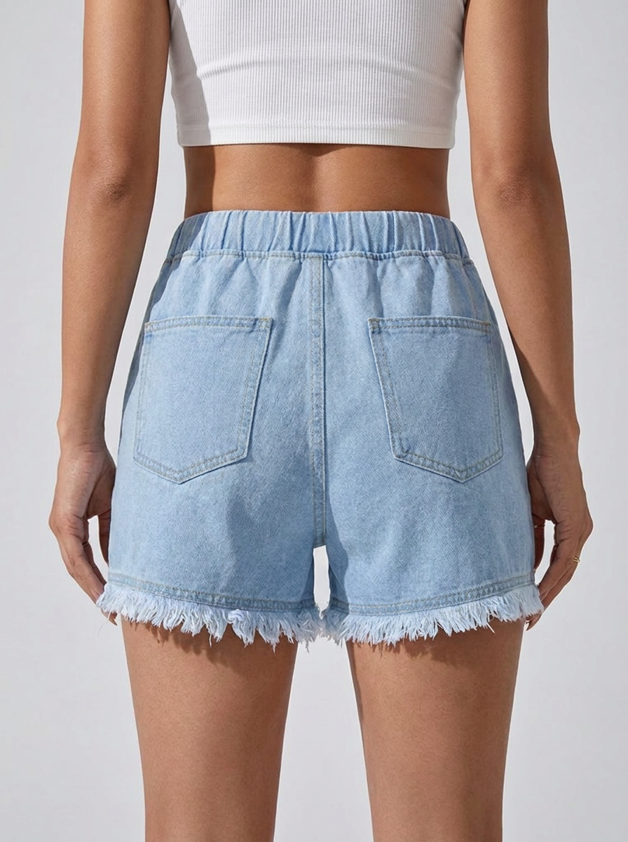 Elowen | Denim Shorts Med Høj Talje Og Frynsekant
