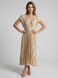 Elira | Pleated Midi Dress with Elegant V-Neck